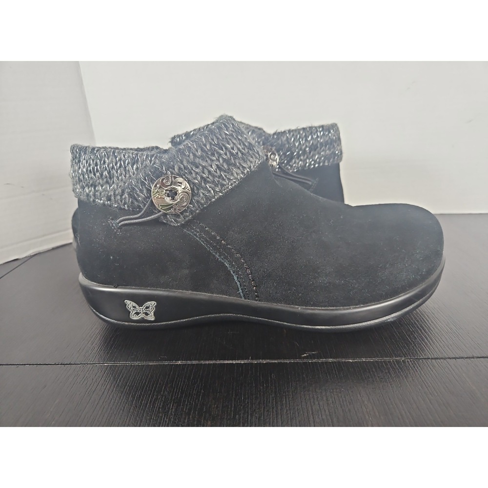 Alegria Sitka Ankle Boots Womens Size 40 (9) Black Suede Knit Cuff NonSlip Shoes